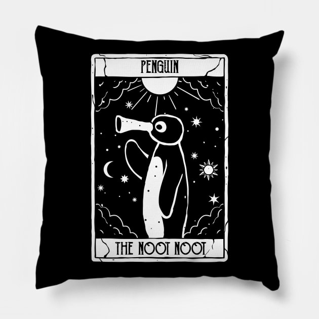 Noot Noot Funny Penguin tarot card Vintage Rainbow Distressed Pillow by A Comic Wizard