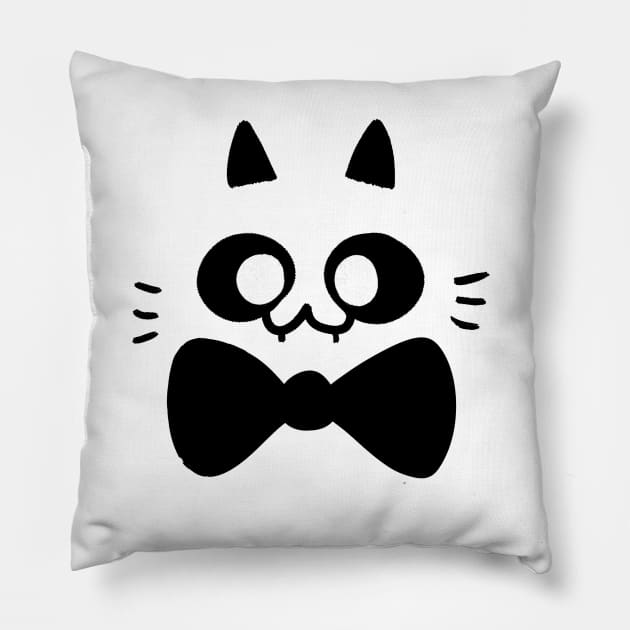 cat face with bow tie // black Pillow by Inksoulart