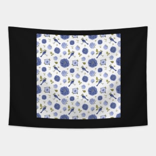 Birds and blue peonies art nouveau design Tapestry