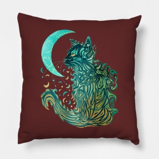 Cat Moon Dreaming (Turquoise Edition) Pillow