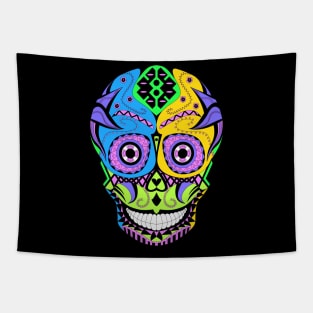 dark skeleton smile in mexican pattern Tapestry