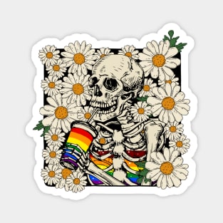 Skeleton Drink LGBTQ+ Coffee In The Daisy Garden Magnet