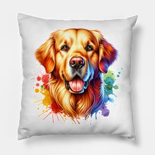 Bright Watercolor Golden Retriever Pillow