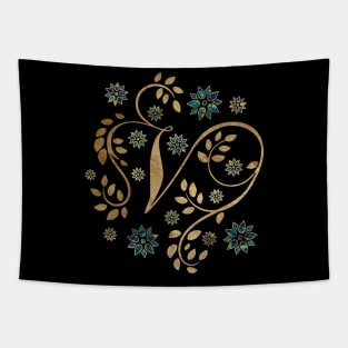 Luxury Golden Calligraphy Monogram with letter V Tapestry