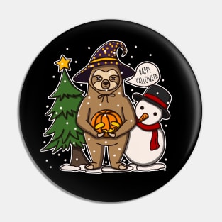 Funny Sloth Celebrates Halloween But On Christmas Pin