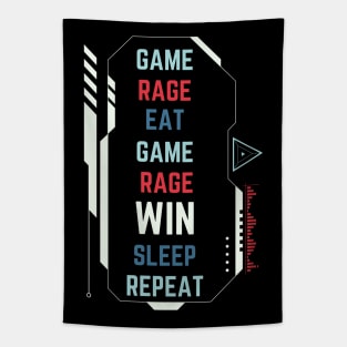 Game, Rage, Win, Sleep, Repeat - Funny Gamer Tapestry