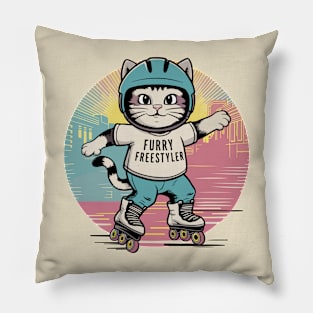 Cute Cat Rollerblading Summer Gift Pillow