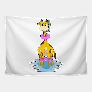 Giraffe at Swimming with Swim ring Tapestry