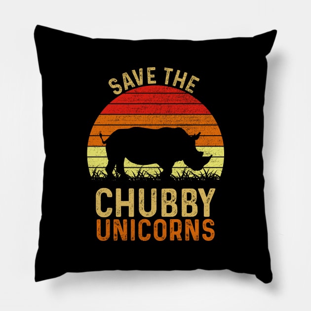 Save The Chubby Unicorns Vintage Funny Rhino Pillow by DragonTees