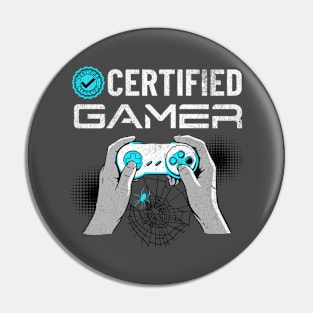 Certified Gamer with Spider Web Pin