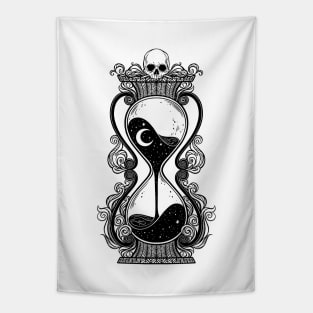 Antique Hourglass illustration with skull and stars. Memento mori Tapestry