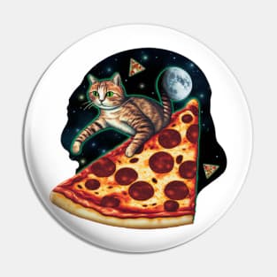 Explorer cat riding a slice of pizza in space Pin