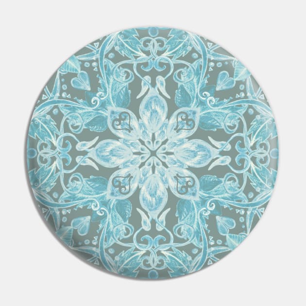 Soft Teal Blue & Grey hand drawn floral pattern Pin by micklyn