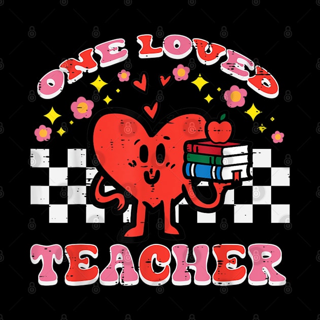 Valentines Day One Loved Teacher Retro Groovy Heart Women by HBart