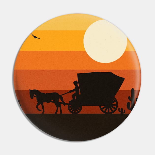 Wild Ride - Retro Vintage Sunset Sky American West Pin by vystudio