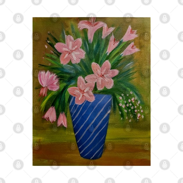 So this beautiful arrangement of lillys in blue and silver detail vase . by kkartwork