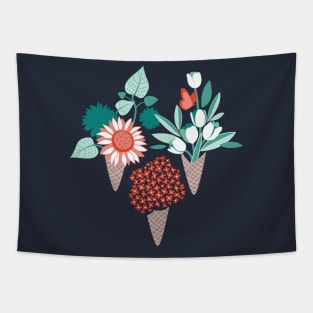 Midsummer I scream flower cones // print // green aqua and orange flowers bouquets Tapestry