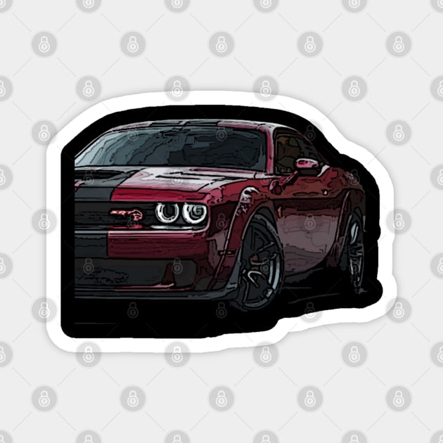 Blazing Inferno: Red Dodge Challenger Fiery Body High Posterize Car Design for Teen Enthusiasts Magnet by GearHead Threads