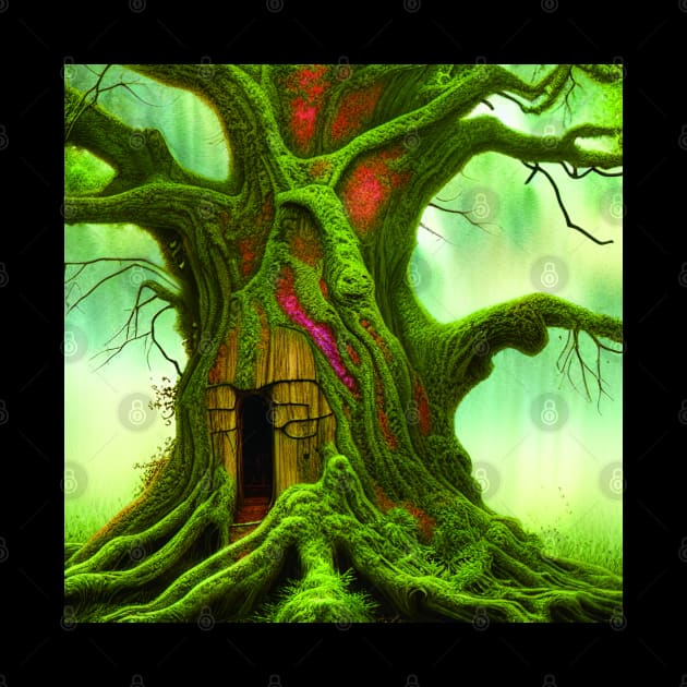 Tree House Portrait, greenery Outside, Cute Nature by Promen Art