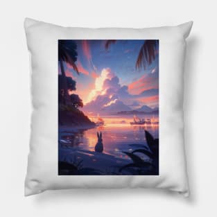 Sunset Beach Rabbit Pillow