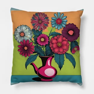 Retro vintage flower pot drawing Pillow