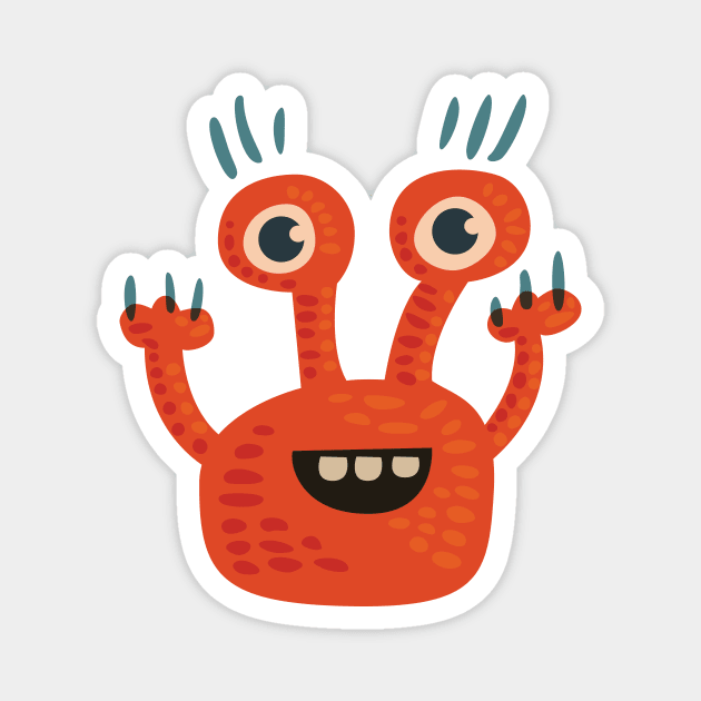 Happy Orange Monster Magnet by Boriana Giormova