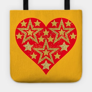 Gold stars in red heart. Tote