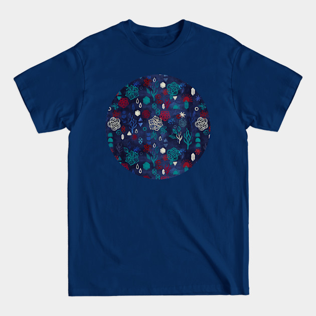 Elements - a watercolor pattern in red, cream & navy blue - Pattern - T-Shirt