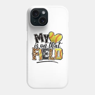 My Heart Is On That Field Softball Leopard Tee Softball Mom Phone Case