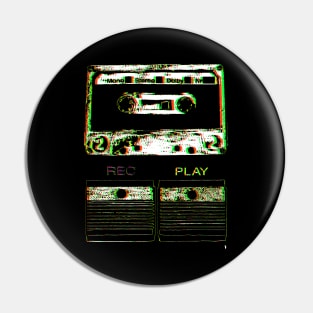 Retro cassette in colour, REC PLAY keys. Pin