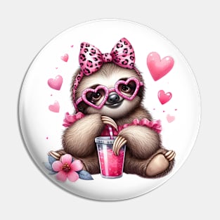 Valentine Sloth Drinking Ice Cream Pin