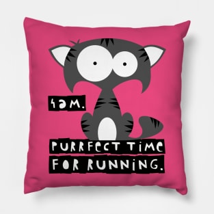 Funny cat meme – 4 AM, perfect time for running. (Grisù) – pink Pillow