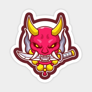 Oni Mask With Sword Cartoon Magnet