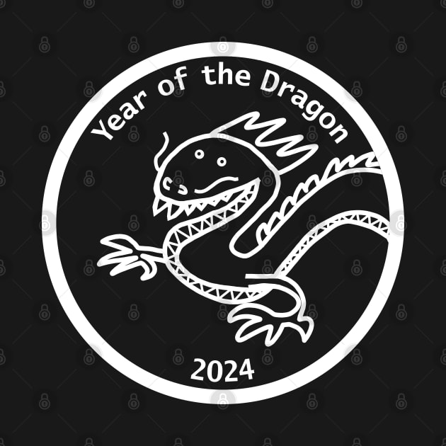 Year of the Dragon 2024 Portrait White Line by ellenhenryart