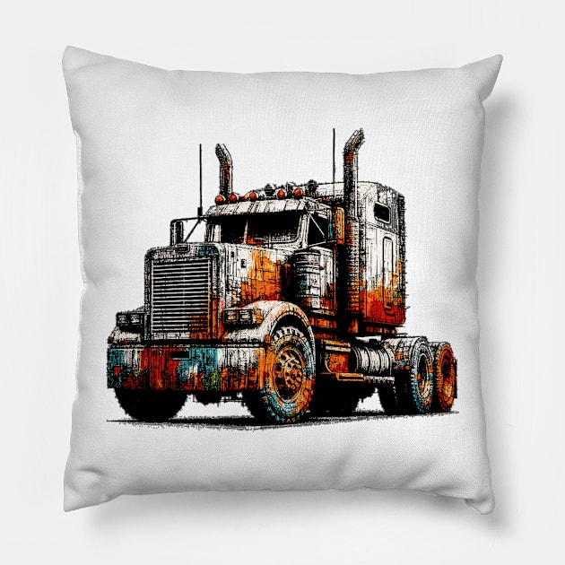 Truck Tractor Pillow by Vehicles-Art