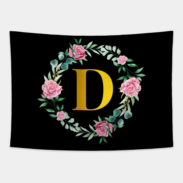 Floral Initial Wreath Monogram letter D Tapestry by MyArtCornerShop