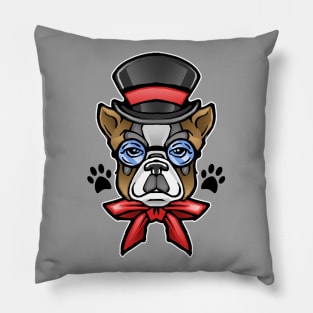 Cute Dog French Bulldog Wearing Sunglasses Hat and Bow Tie Pillow