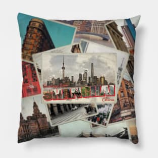 Greetings from Shanghai in China Vintage style retro souvenir Pillow