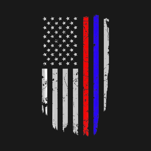 American Flag Red Blue Thin Line Apparel Firefighter Police by abubakarBaak