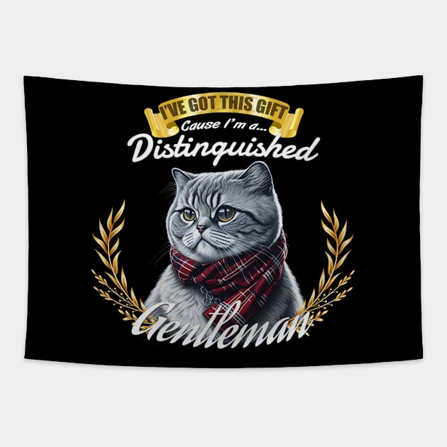 The Distinguished Scottish Fold Cat Gentleman Tapestry by Asarteon