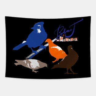 Blue J and The Pigeons Silhouette Tapestry