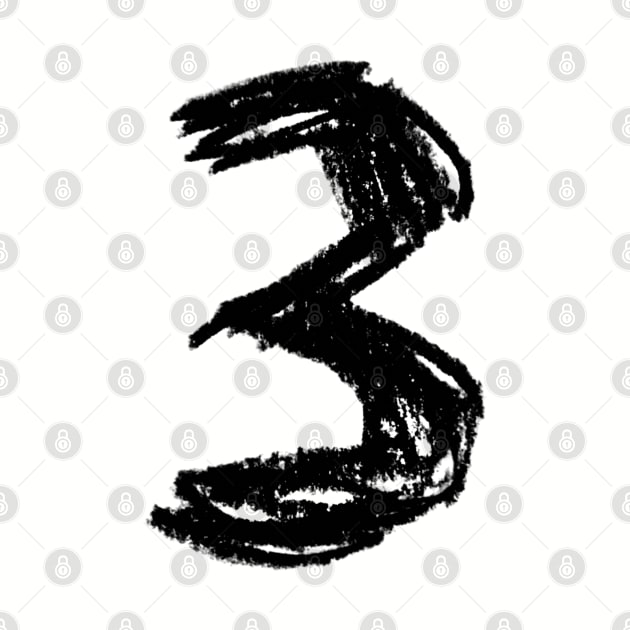 Handwritten Numeral: Three, Number 3 by badlydrawnbabe