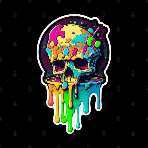 Colorful melting Skull head design #8 by Farbrausch Art