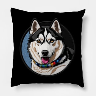 Rainbow Collar Husky Embroidered Patch Pillow