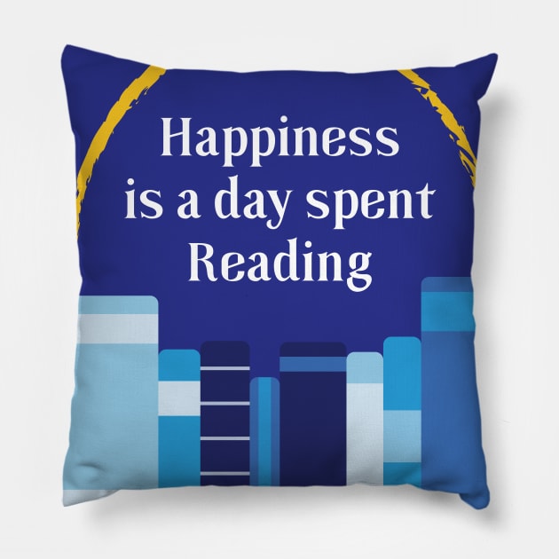 Happiness is a Day Spent Reading | Blue | Royal Pillow by Wintre2