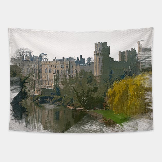 Warwick Castle Watercolor Painting Tapestry by DingyDesigns