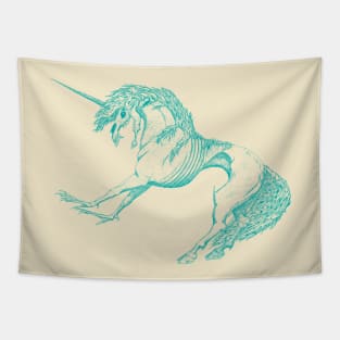 Nightmare Unicorn, Teal Outline Tapestry