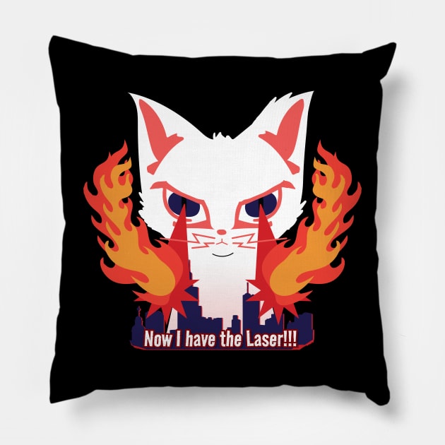 Cat with laser eyes burning down the city Pillow by Joselo Rocha Art