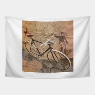 VINTAGE RETRO CYCLIST digital print Tapestry