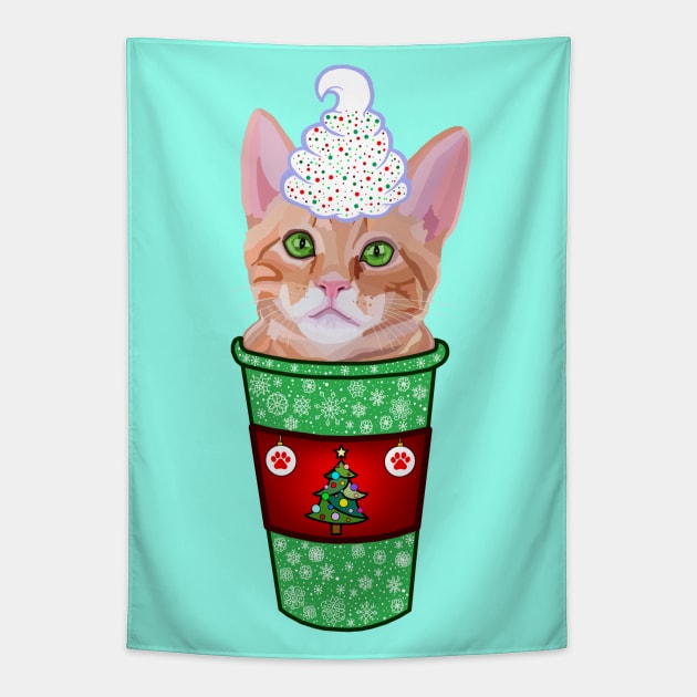 Christmas Peppermint Mocha Ginger Cat Coffee Tapestry by Art by Deborah Camp